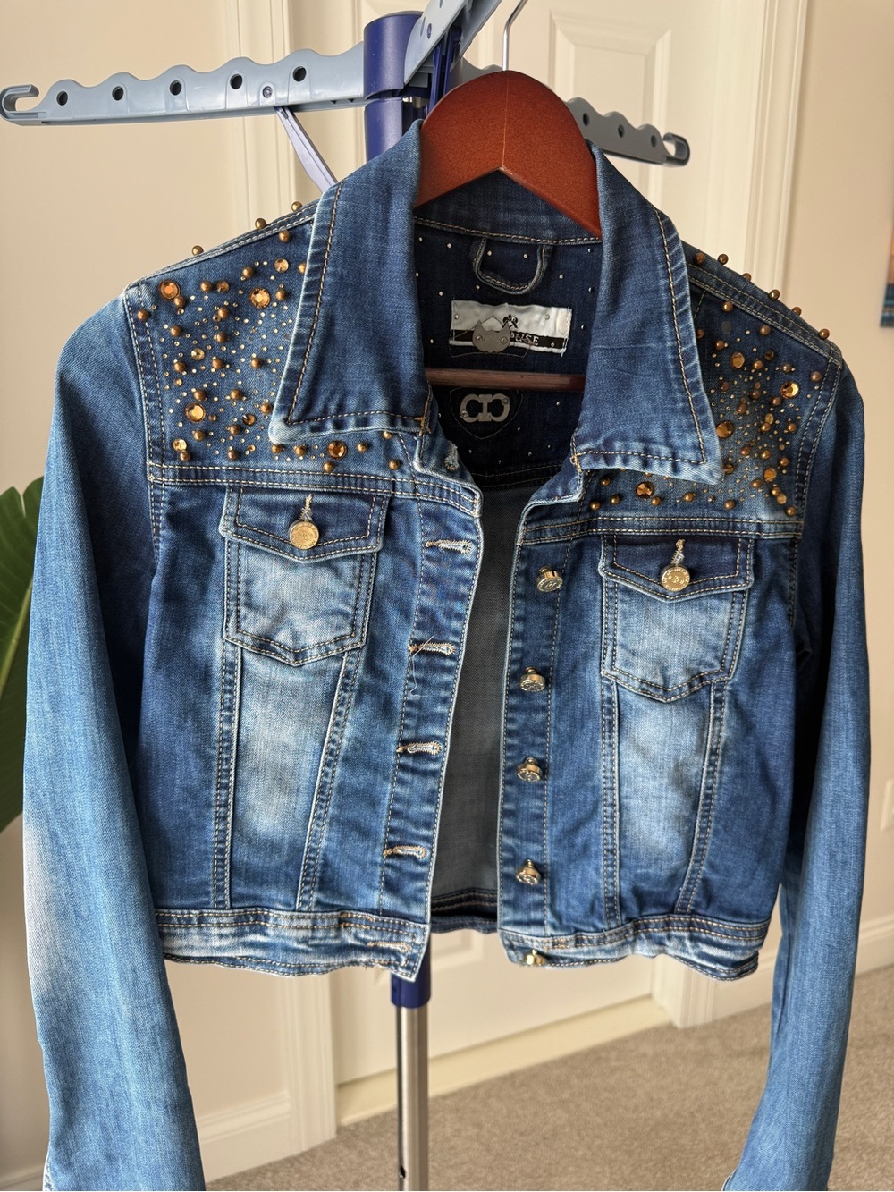 Studded Blue Denim Jean Jacket - Women's